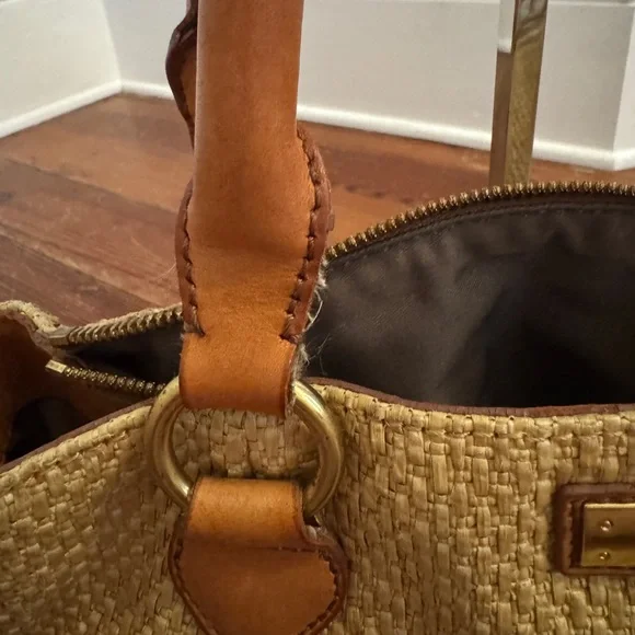 J.Crew Berkeley Small Shoulder Top Handle Straw Leather Bag Beige - Picture 11 of 12